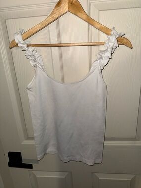Ruffled Strap White Tank Top